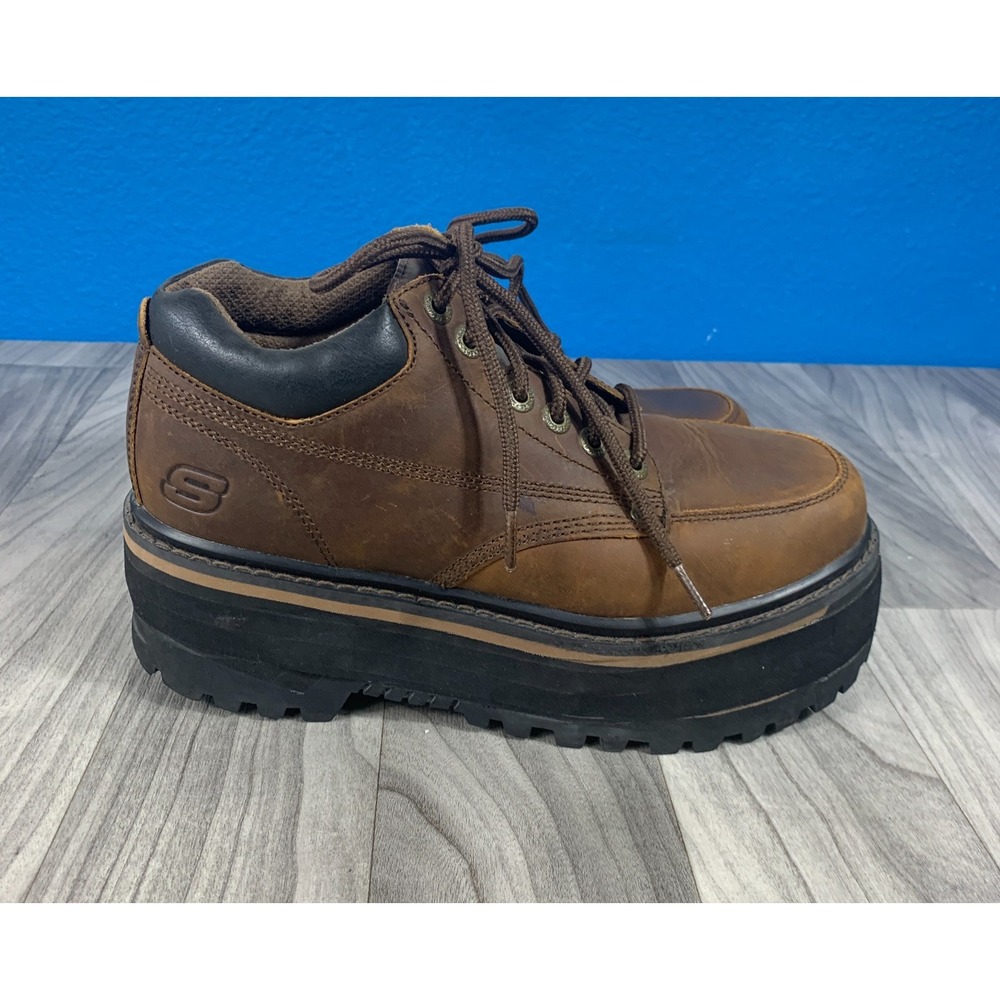 Skechers Mariner Platform Work Boots Mens Size 8.5 Dark Brown Leather 4470